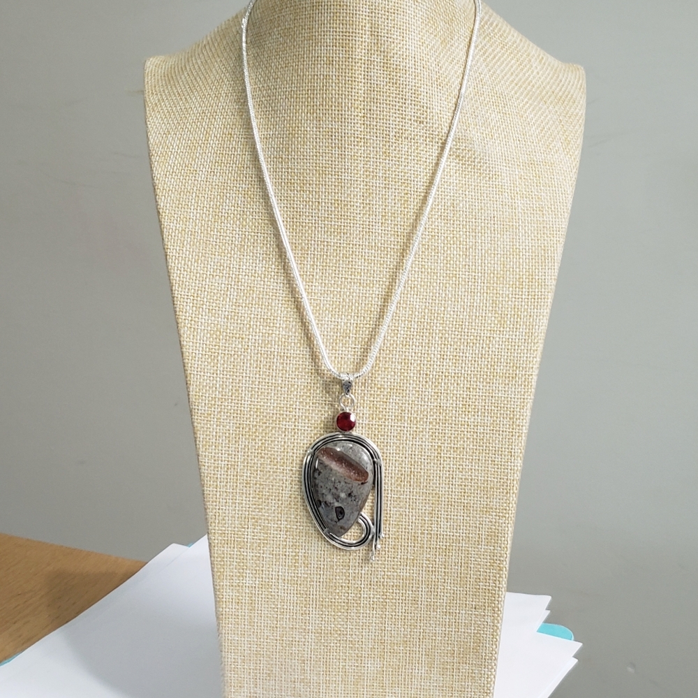 Jasper Necklace, 925 Silver Coffee Bean Jasper Garnet Pendant Necklace View 3